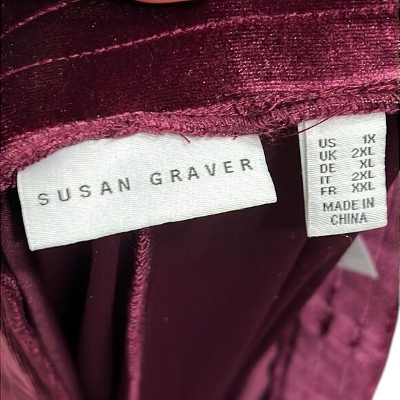 Susan Graver Pull on Pants Woman's Size 1X Velvet Ankle Slit Wine Holiday - Picture 8 of 9